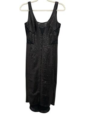 BCBGMaxAzria FATALE Black Sequin Scoop Midi Dress